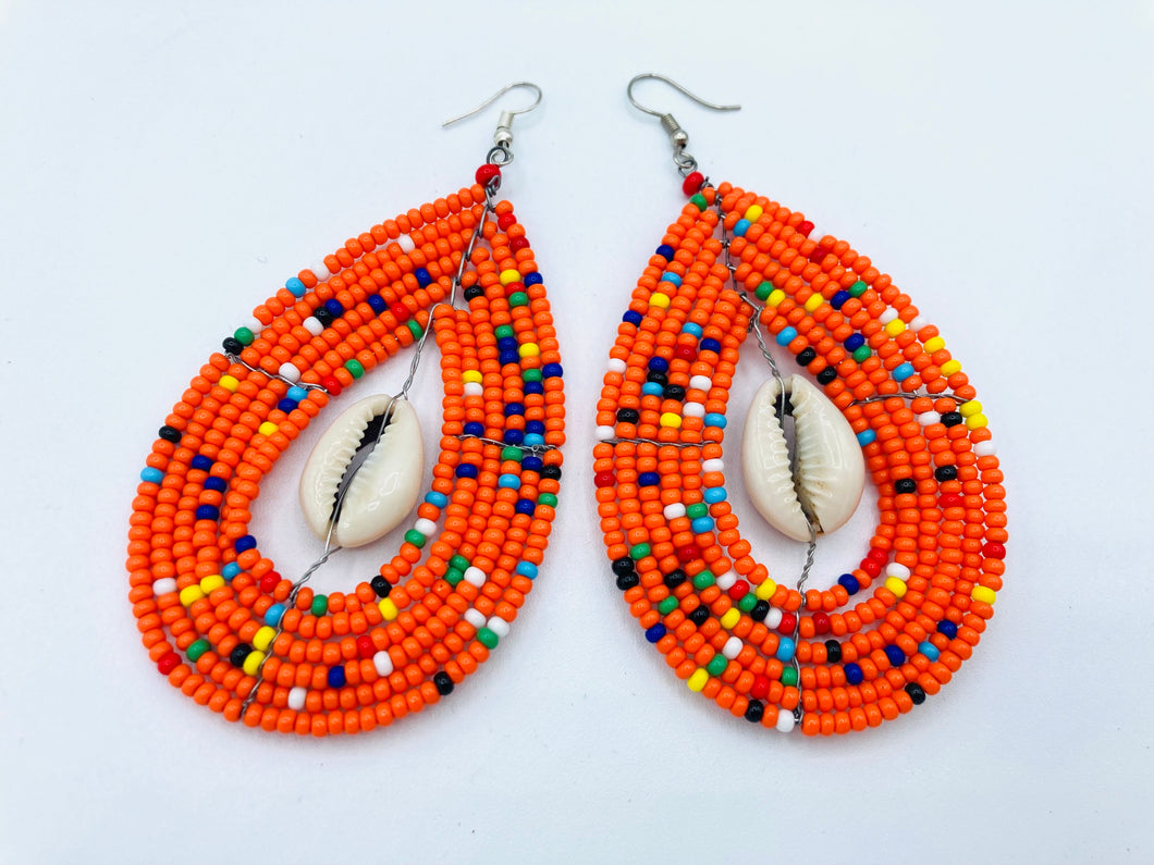 Colorful Beaded Earrings with Cowry Shells