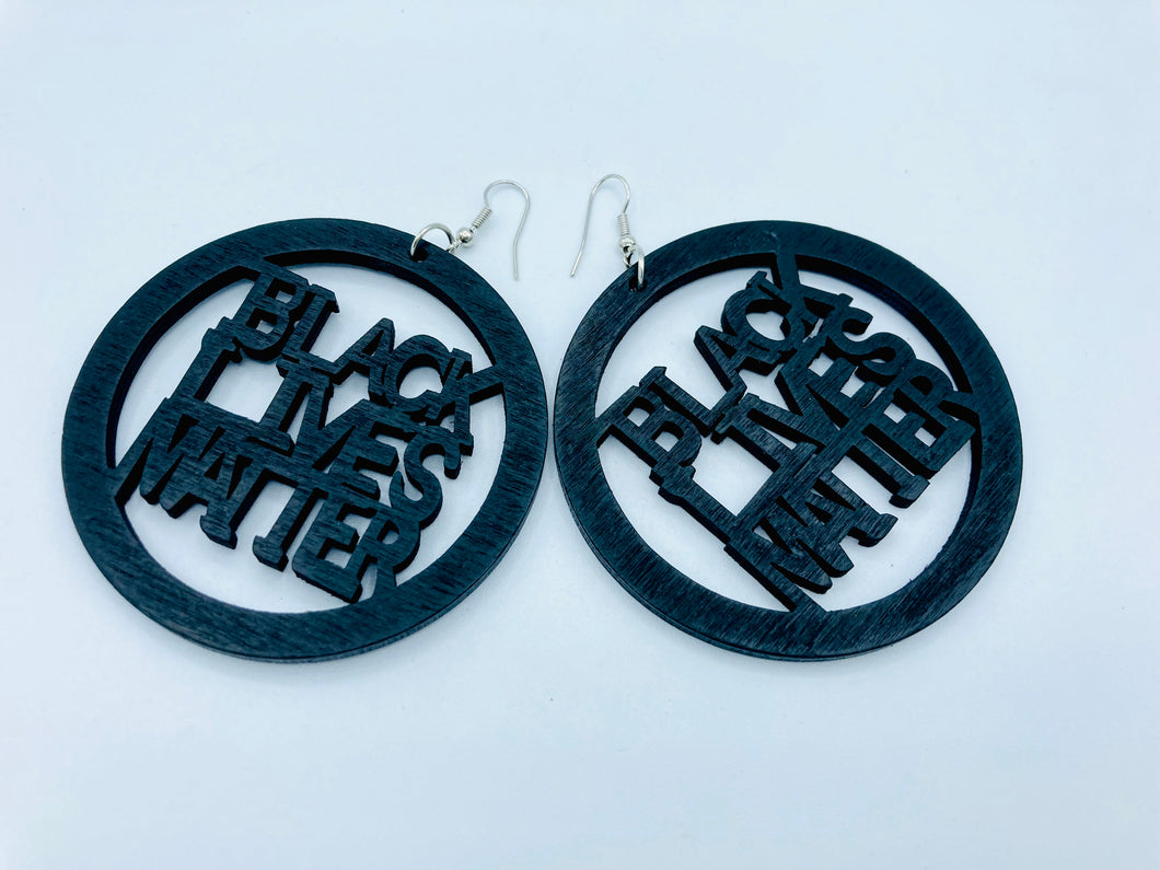 Black Lives Matter Wooden Earrings in Black