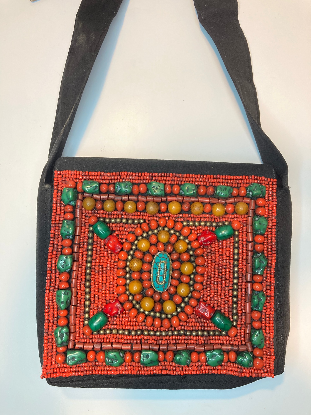 Beaded Shoulder Bag with Multicolored Beads
