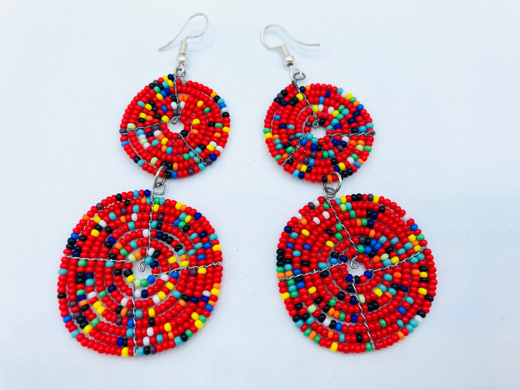 Colorful Beaded Two Tiered Circle Earrings