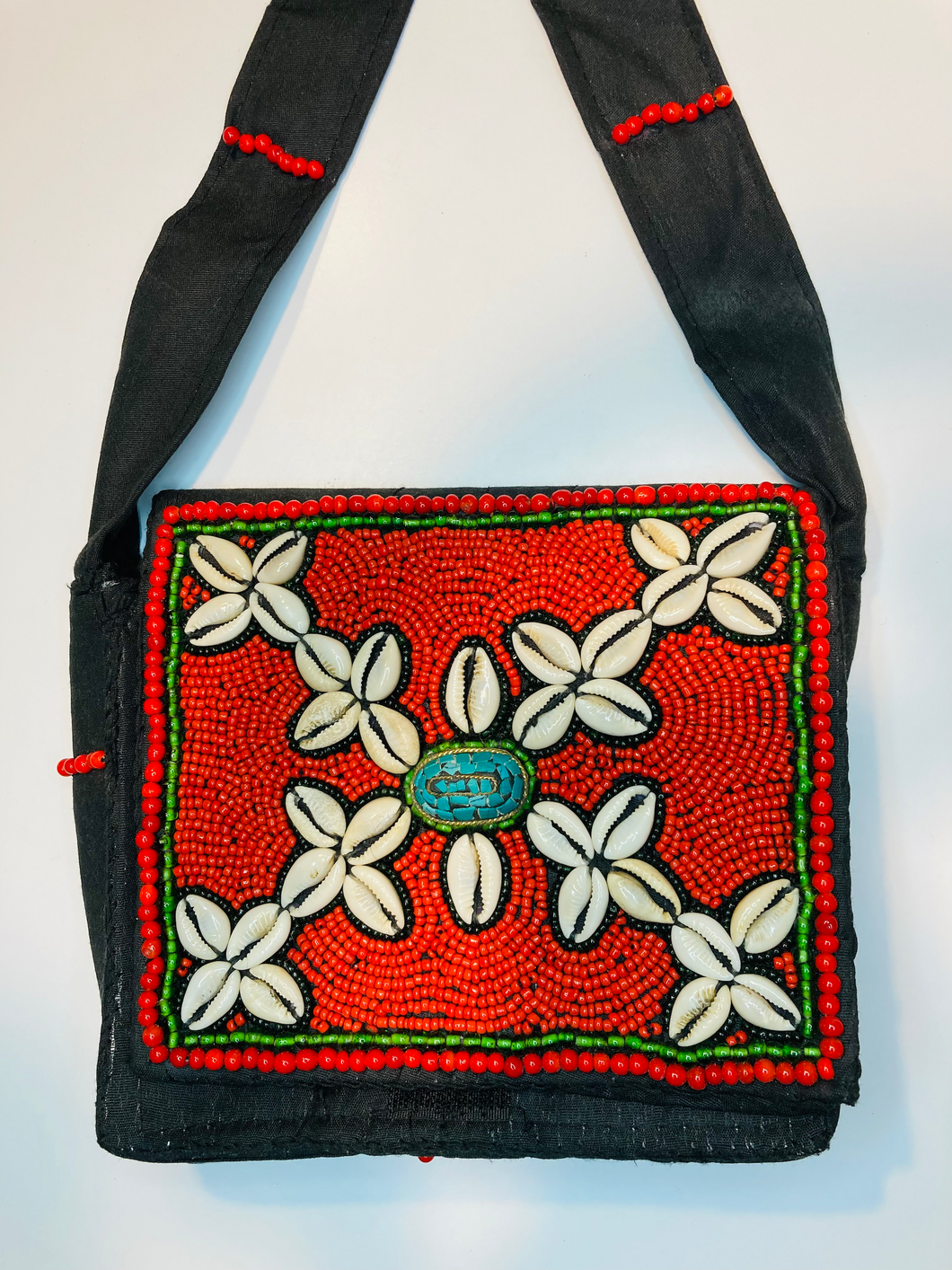 Beaded Shoulder Bag with Cowrie Shells